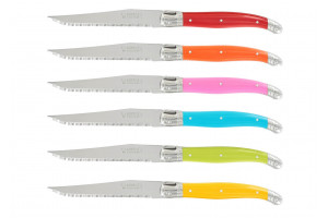 Bloc en bois avec 6 couteaux à steak microdentés Laguiole André Verdier Printemps multicolore 2
