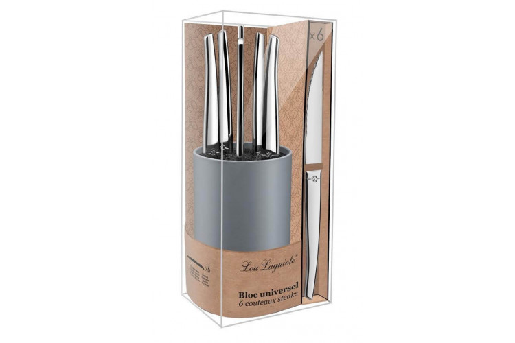 Bloc couteaux Lou Laguiole Jet - 6 couteaux à steak dentés