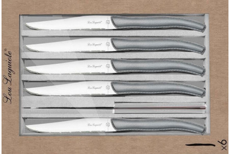 Lot de 6 couteaux à steak dentés Lou Laguiole Sky - lame 12cm manche ABS gris