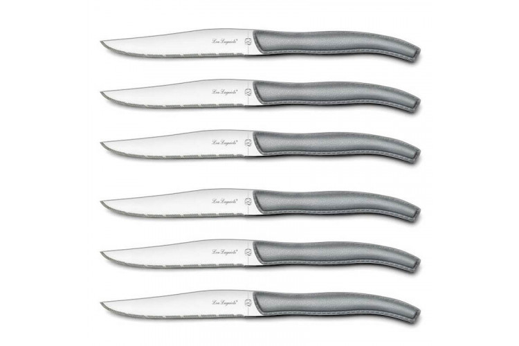 Lot de 6 couteaux à steak dentés Lou Laguiole Sky - lame 12cm manche ABS gris