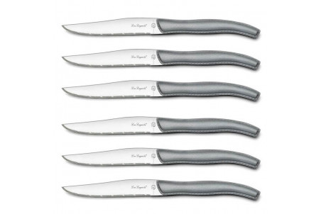 Lot de 6 couteaux à steak dentés Lou Laguiole Sky - lame 12cm manche ABS gris