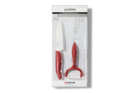 Coffret Kyocera - Couteau d'office 11cm et Éplucheur vertical à manches rouges