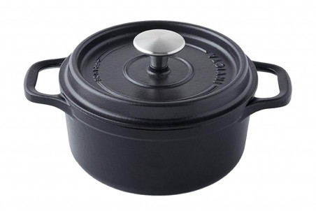 Cocotte ronde Invicta noire en fonte émaillée bouton inox - 32cm