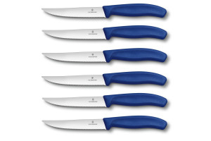 6 couteaux à steak Victorinox - lame 12cm dentée manche PP bleu