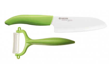 Coffret KYOCERA - Santoku 14 cm + Éplucheur céramique de 4cm à manches verts