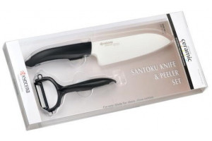Coffret KYOCERA - Santoku 14 cm + Éplucheur céramique de 4cm à manches noirs