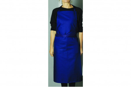 Tablier valet Matfer bleu coton et polyester avec bavette et poche
