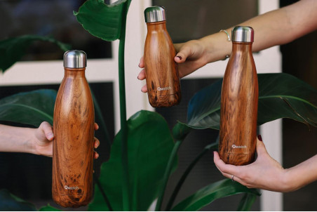 Bouteille isotherme Qwetch Bois tout inox à double paroi
