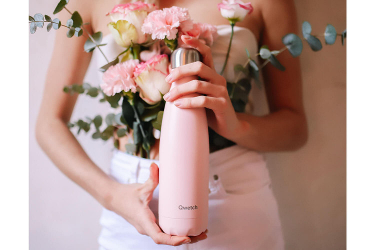 Bouteille isotherme Qwetch Pastel rose étanche en inox