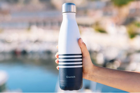 Bouteille isotherme Qwetch Marinière Bleu tout inox à double paroi - Édition limitée
