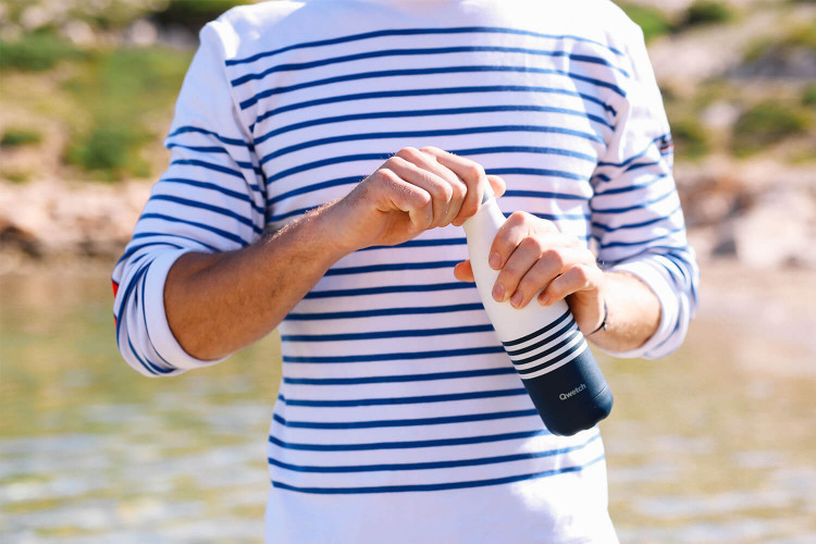 Bouteille isotherme Qwetch Marinière Bleu tout inox à double paroi - Édition limitée