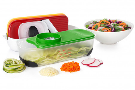 Lot OXO de 2 râpes lames inox + 1 éminceur + 1 spiralizer avec récupérateur