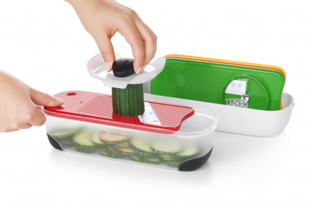 Lot OXO de 2 râpes lames inox + 1 éminceur + 1 spiralizer avec récupérateur