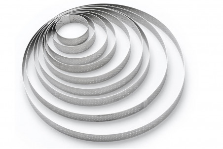 Cercle à tarte perforé De Buyer Valrhona en inox - Hauteur : 2cm