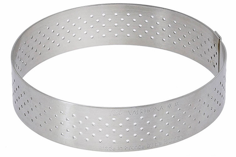 Cercle à tarte perforé De Buyer Valrhona en inox - Hauteur : 2cm