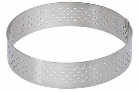 Cercle à tarte perforé De Buyer Valrhona en inox - Hauteur : 2cm