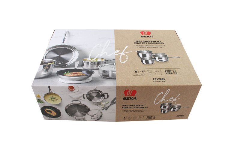 Set de 3 casseroles Beka Chef en acier inox - 16, 18 et 20cm