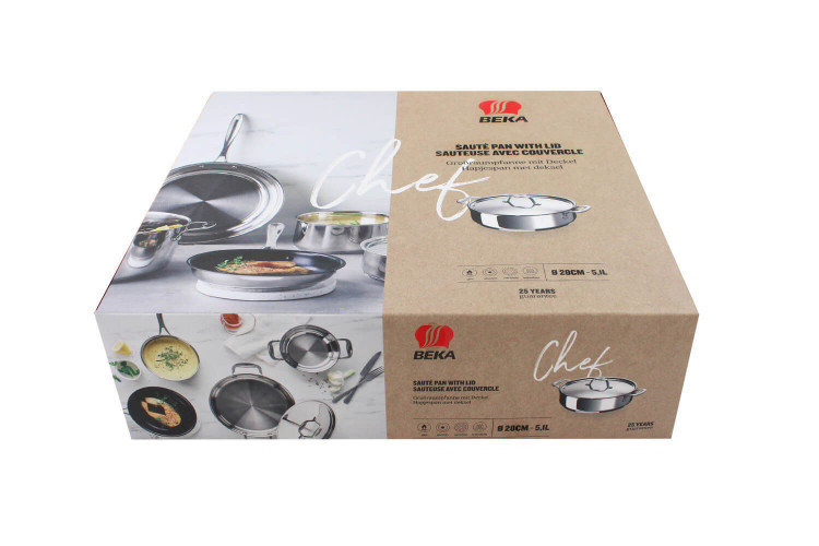 Sauteuse Five INOX 28cm Avec Couvercle Verre - Compatible Induction, Poignée Rivetée