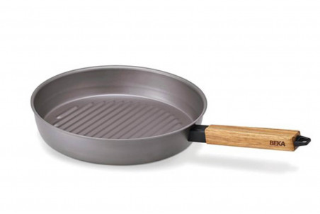 Poêle grill Beka Nomad en acier carbone + poignée bois acacia - 28cm