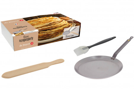 Box De Buyer Crêpesparty avec poêle en fer pinceau et spatule