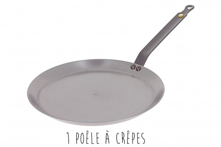 Box De Buyer Crêpesparty avec poêle en fer pinceau et spatule