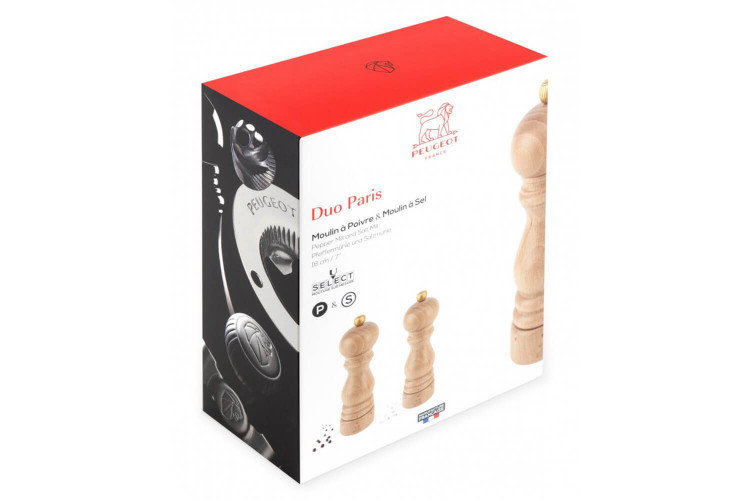 Lot de deux moulins à sel et poivre Peugeot U'Select - bois naturel 18cm