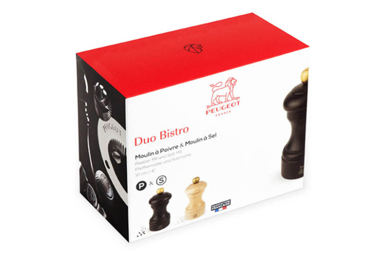 Lot de deux moulins à sel et poivre Peugeot Duo Bistro - bois chocolat et naturel 10cm