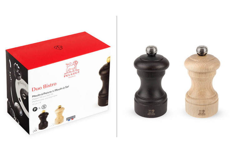 Lot de deux moulins à sel et poivre Peugeot Duo Bistro - bois chocolat et naturel 10cm