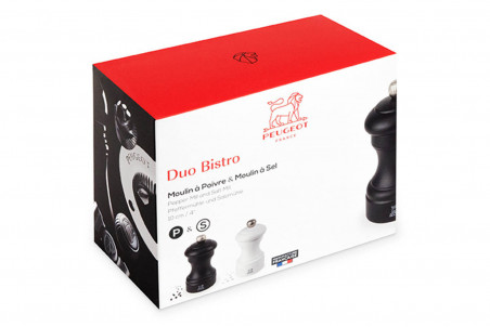 Lot de deux moulins à sel et poivre Peugeot Duo Bistro - bois noir et blanc 10cm