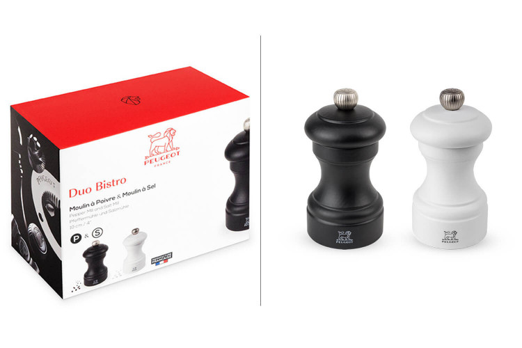 Lot de deux moulins à sel et poivre Peugeot Duo Bistro - bois noir et blanc 10cm