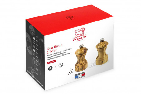 Lot de deux moulins à sel et poivre Peugeot Duo Bistro - bois d'olivier 10cm