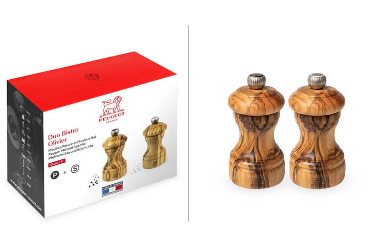 Lot de deux moulins à sel et poivre Peugeot Duo Bistro - bois d'olivier 10cm