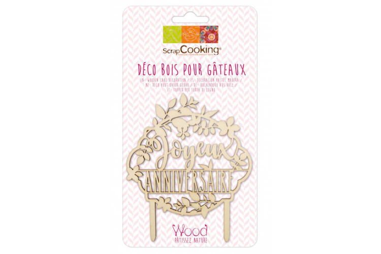 Cake topper "Joyeux Anniversaire" Scrapcooking en bois réutilisable