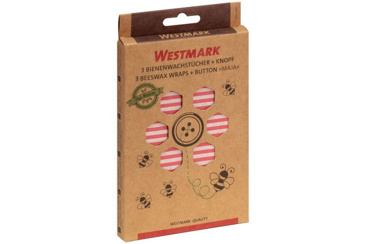 3 emballages cire d'abeille Westmark Maja avec bouton et cordon zéro déchet
