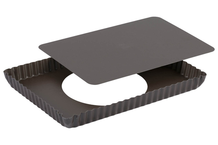 Moule à tarte rectangulaire cannelé Gobel acier antiadhérent fond mobile - 29x20,5cm