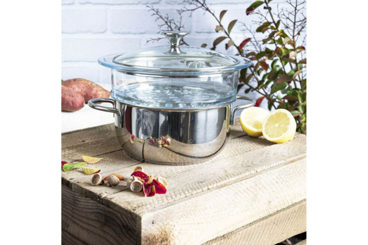 Set vapeur Cristel Master Faitout en inox + cuit-vapeur et couvercle en verre