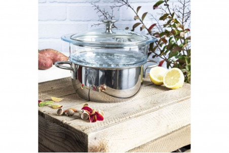 Set vapeur Cristel Master Faitout en inox + cuit-vapeur et couvercle en verre