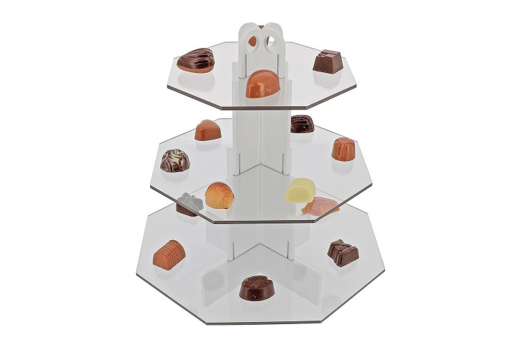 Présentoir à gâteaux 3 étages en polymère colonne blanche - hauteur 33cm