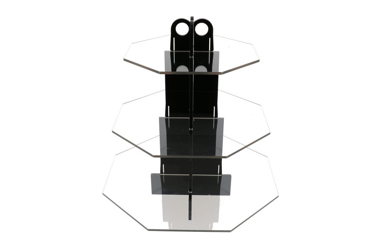 Présentoir à gâteaux 3 étages en polymère colonne noire - hauteur 33cm