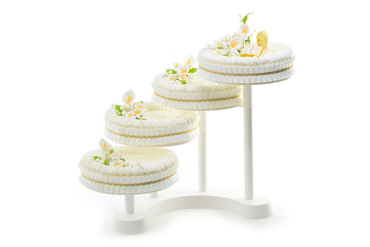 Présentoir à gâteaux 4 étages en polymère blanc - hauteur 44cm