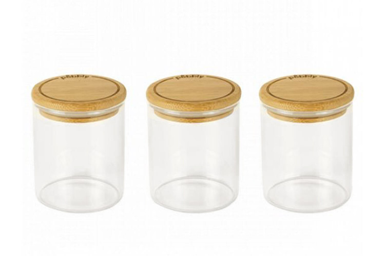 Set de 3 pots à épices Pebbly en verre + couvercle bambou 190ml