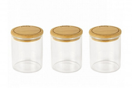 Set de 3 pots à épices Pebbly en verre + couvercle bambou 190ml