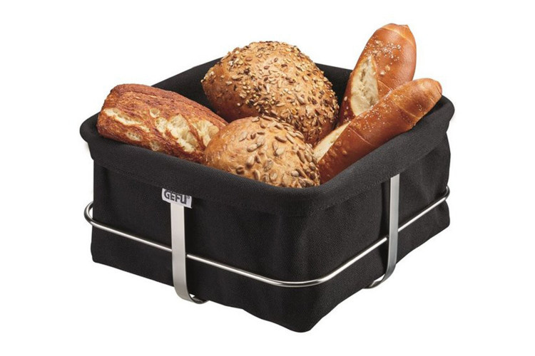 Corbeille à pain Gefu Brunch carrée noire acier inox et coton - 22x22cm