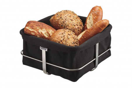 Corbeille à pain Gefu Brunch carrée noire acier inox et coton - 22x22cm