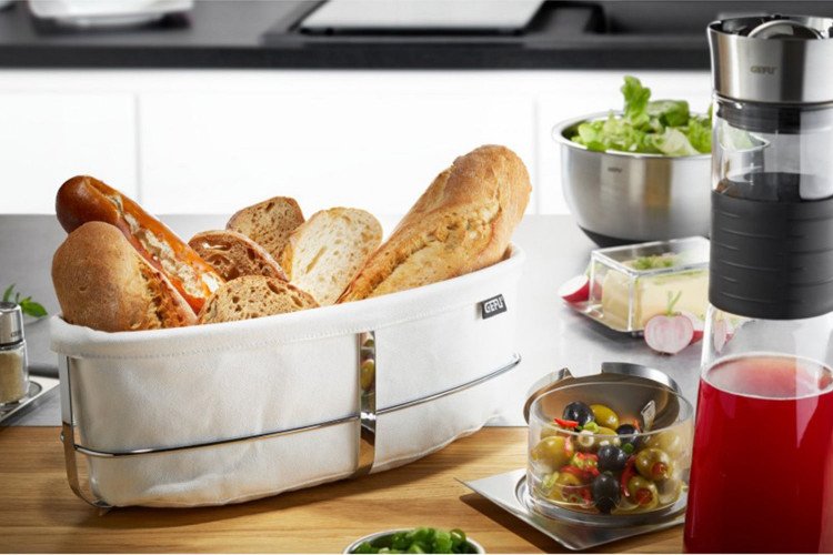 Corbeille à pain Gefu Brunch ovale blanche - acier inox et coton - 31,5x15cm