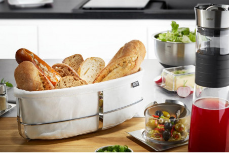 Corbeille à pain Gefu Brunch ovale blanche - acier inox et coton - 31,5x15cm