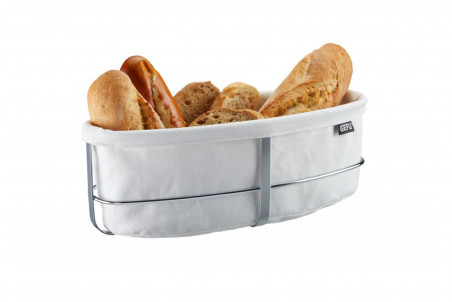 Corbeille à pain Gefu Brunch ovale blanche - acier inox et coton - 31,5x15cm