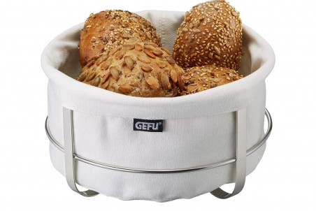 Corbeille à pain Gefu Brunch ronde blanche - acier inox et coton - diamètre 22cm