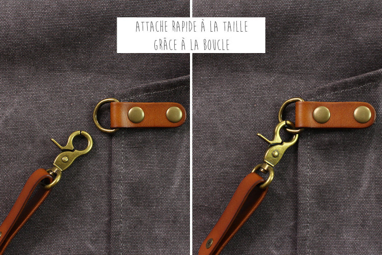 Tablier de cuisine Wusaki en toile épaisse et cuir taille unique 83x67,5cm