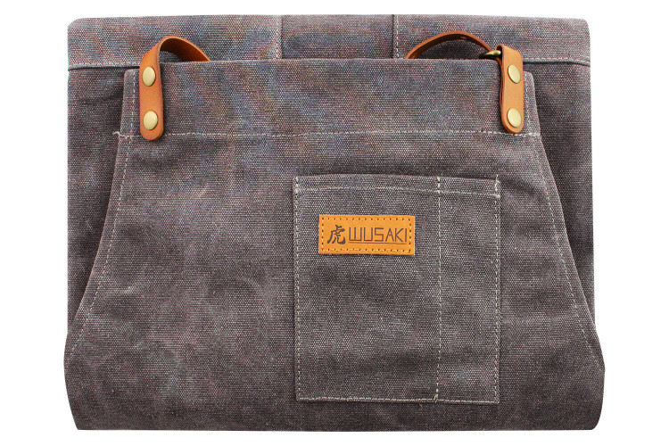 Tablier de cuisine Wusaki en toile épaisse et cuir taille unique 83x67,5cm
